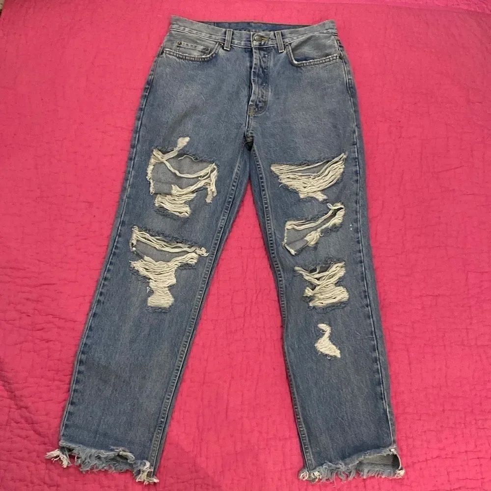 Carmar Blue Straight Distressed Jeans, Size 28